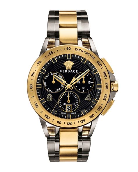 Versace Sporty Chronograph Men's Watch Gold Steel White Dial 